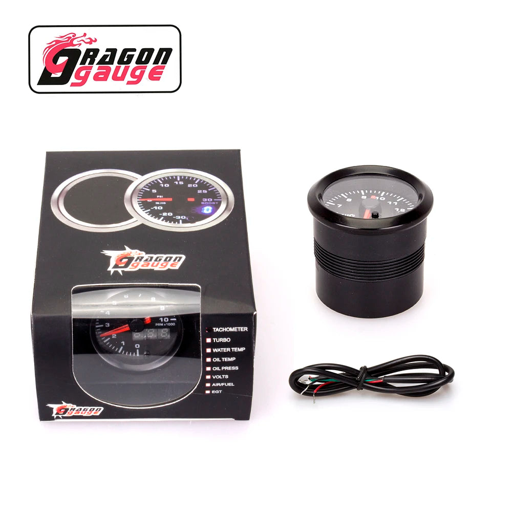 Dragon 52mm Car 7 Colors LED   Dual Display Boost Water Oil Temp Pressure Meter Volt Air Fuel Ratio EGT Gas Tachometer RPM Gauge