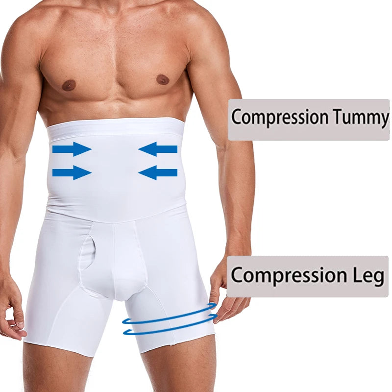 Men Slimming Body Shaper Waist Trainer High Waist Control Panties Compression Boxer Underwear Abdomen Belly Shorts Open Crotch