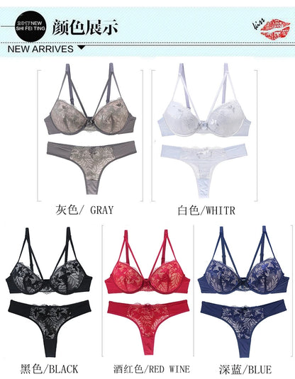 2021 New Push Up Lace Bra Sets Plus Size Lingerie BCDE Cup Adjusted Strap Bow Underwire Grey Red Blue Black White Underwear