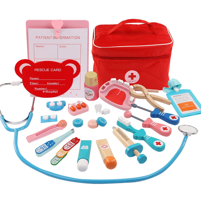 Wooden Pretend Play Doctor Educational Toys for Children Medical Simulation Medicine Chest Set for Kids Role Playing Pretend Toy