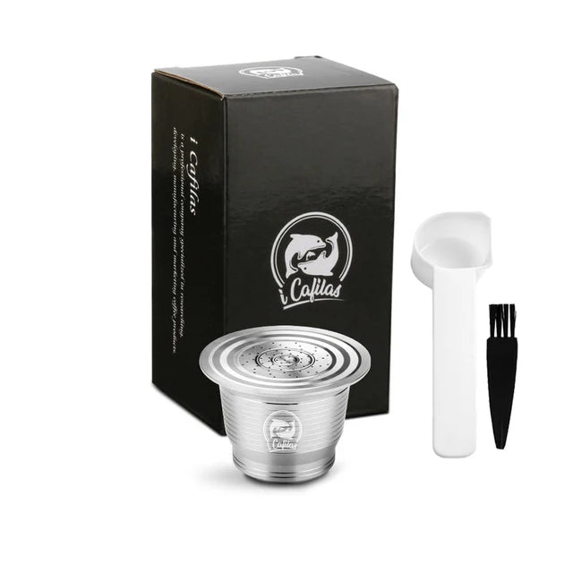 RECAFIMIL Reusable Coffee Capsule Stainless Steel Metal Refillable Coffee Pods for Nespresso Coffee Machine With Spoon & Brush