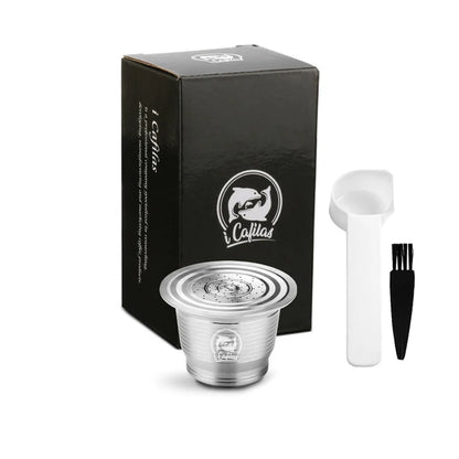 RECAFIMIL Reusable Coffee Capsule Stainless Steel Metal Refillable Coffee Pods for Nespresso Coffee Machine With Spoon & Brush