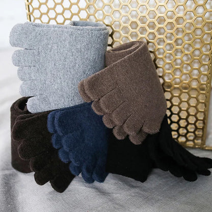 1/5 Pairs Winter Men Five Finger Socks Short Harajuku Wool Solid Business Anti-Bacterial Breathable Warm Socks With Toes Brand