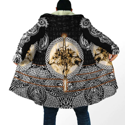Winter Fashion Mens Hooded cloak Lion Tattoo Wolf 3D Printing Thick Fleece wind breaker Unisex Casual Warm Hood cloak DP04