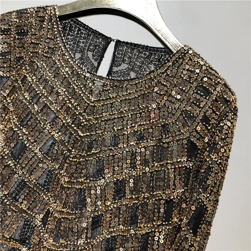 Fashion Sequin Beading Shirt Women Luxury Sexy Full Sleeve O-neck Pullovers Tops