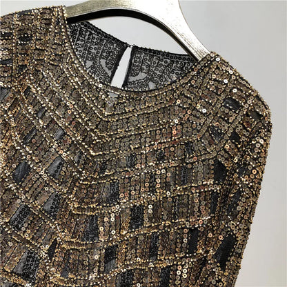 Fashion Sequin Beading Shirt Women Luxury Sexy Full Sleeve O-neck Pullovers Tops