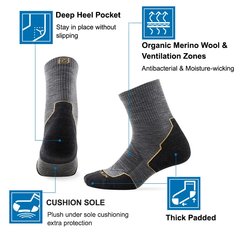ZEALWOOD Marathon Running Socks, Men's Women's Outdoor Merino Wool Sports Compression Socks Breathable Cushion Cycling 1/3 Pairs
