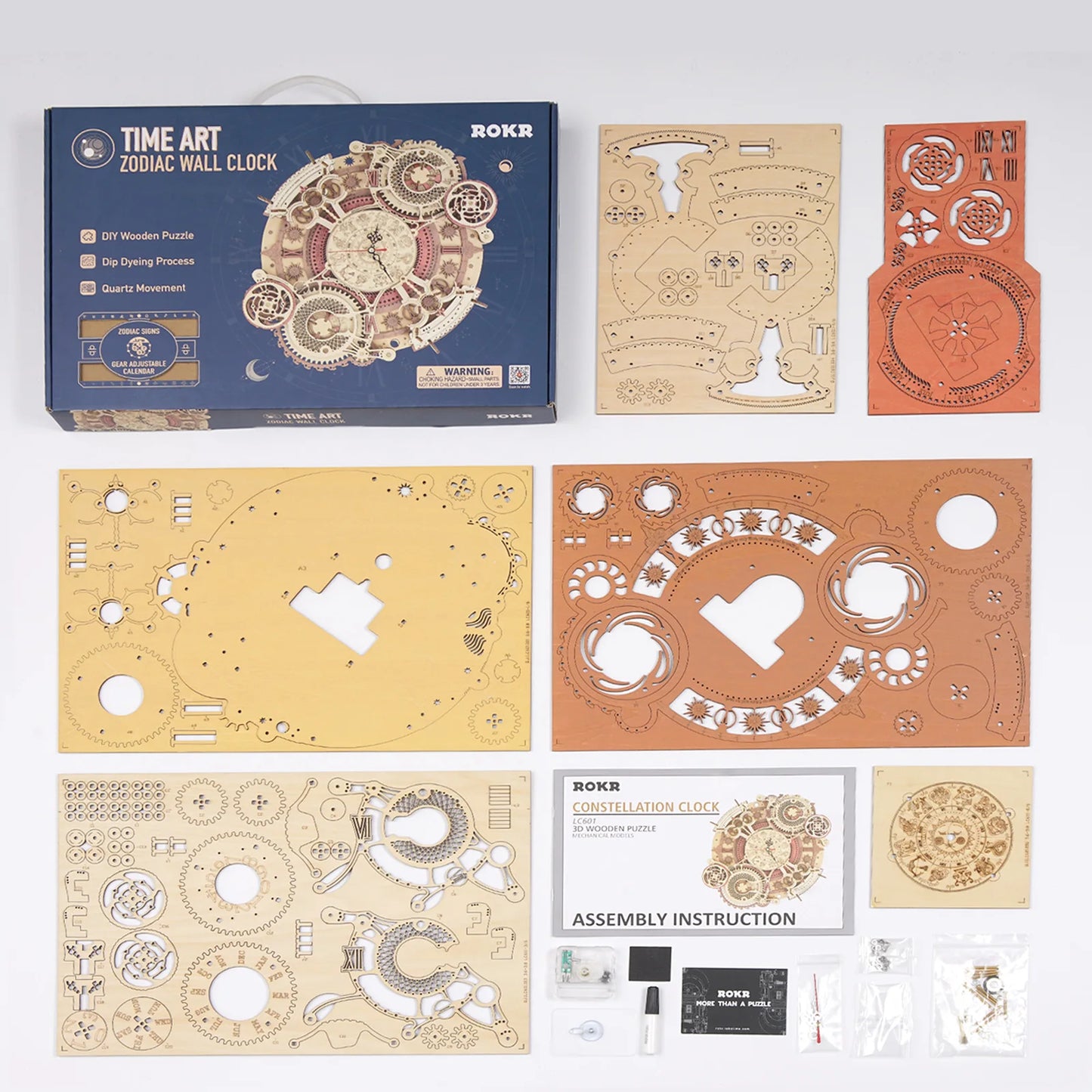 Robotime Rokr 3D Wooden Puzzles Steampunk Clock Kit DIY Mechanical Wall Quartz Aesthetic Room Decor Unique Gift For Adults