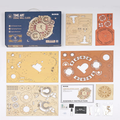 Robotime Rokr 3D Wooden Puzzles Steampunk Clock Kit DIY Mechanical Wall Quartz Aesthetic Room Decor Unique Gift For Adults