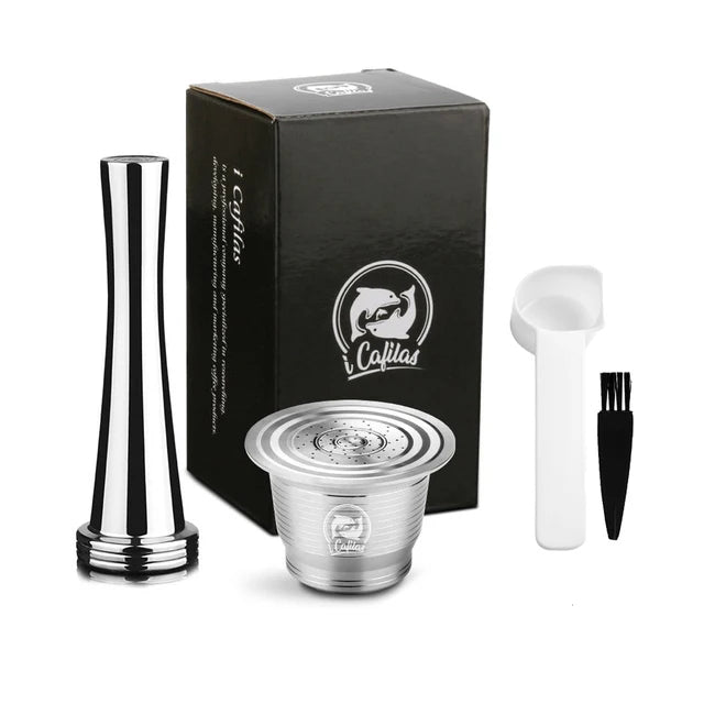 RECAFIMIL Reusable Coffee Capsule Stainless Steel Metal Refillable Coffee Pods for Nespresso Coffee Machine With Spoon & Brush