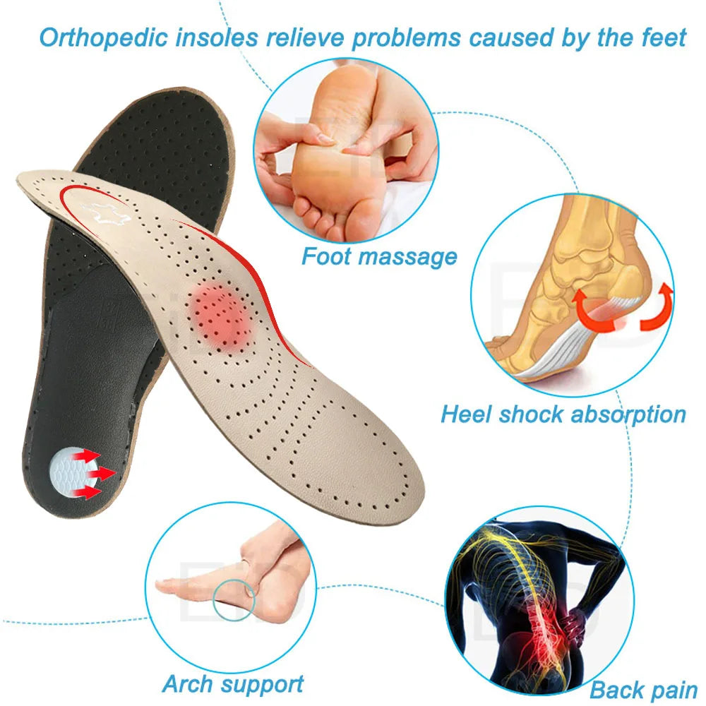 Genuine Leather Orthopedic Insoles for Arch Support Shoes Insert Pad Orthotics Shoes Insole For Shoes Woman Men plantar fasciiti