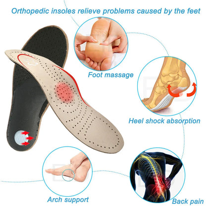Genuine Leather Orthopedic Insoles for Arch Support Shoes Insert Pad Orthotics Shoes Insole For Shoes Woman Men plantar fasciiti