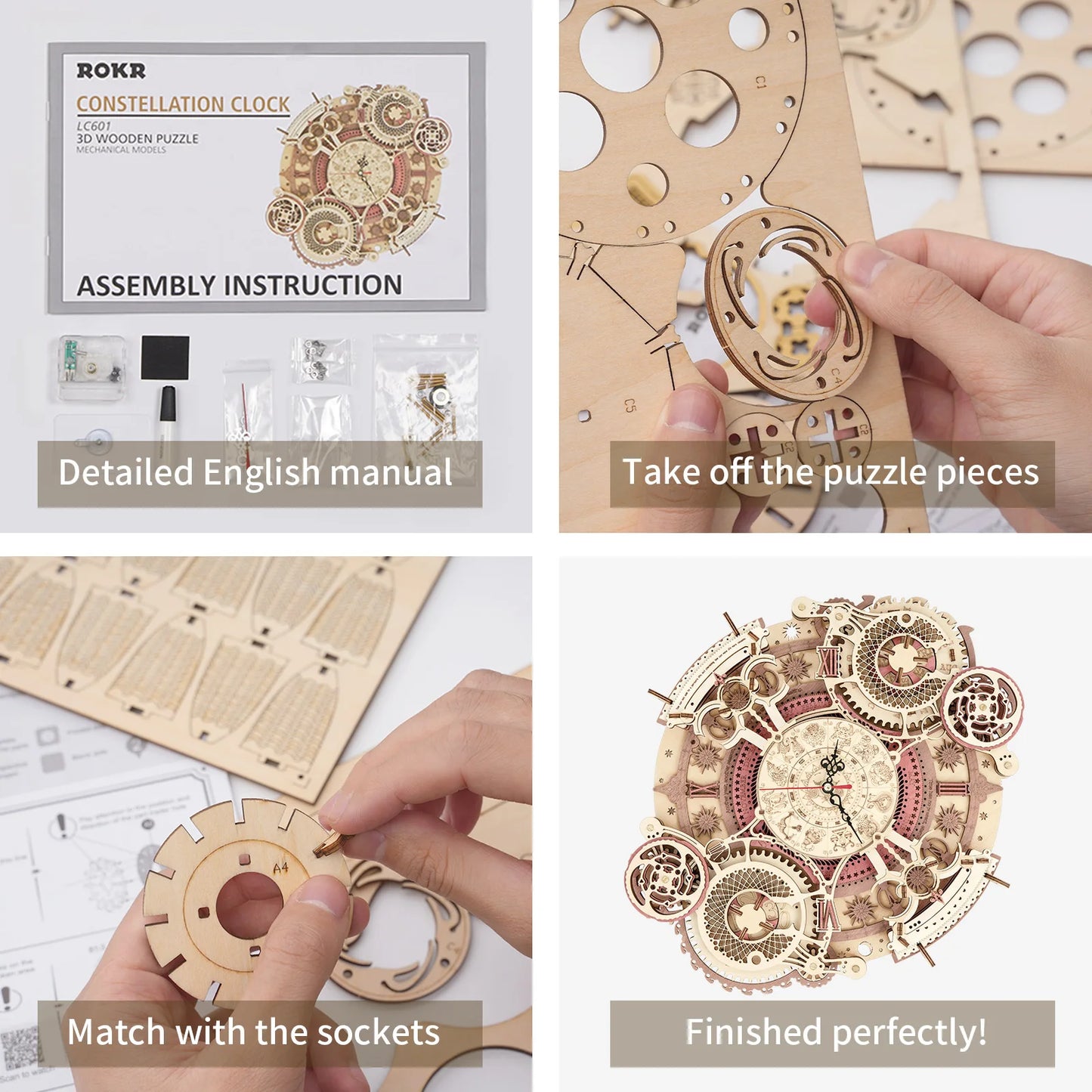 Robotime Rokr 3D Wooden Puzzles Steampunk Clock Kit DIY Mechanical Wall Quartz Aesthetic Room Decor Unique Gift For Adults