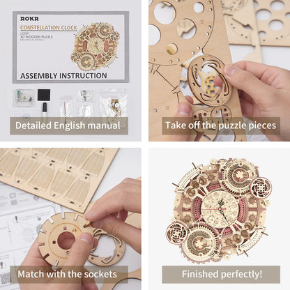 Robotime Rokr 3D Wooden Puzzles Steampunk Clock Kit DIY Mechanical Wall Quartz Aesthetic Room Decor Unique Gift For Adults