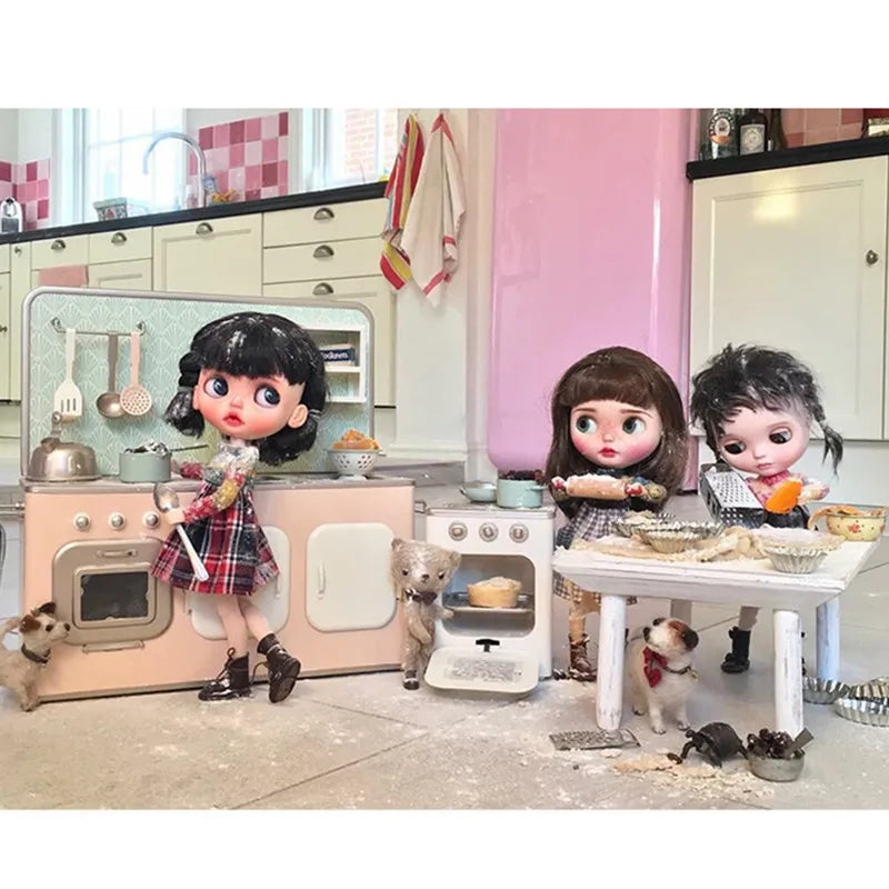1:6 Doll House Model Furniture Accessories Iron Kitchen Set oven Table Chair Bjd Ob11 Gsc Blyth Soldier Lol Miniature Sence Prop