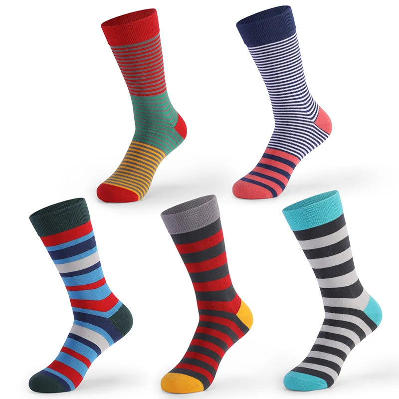 5Pairs Large Size Men Socks Hot Sale Standard Business Casual New Socks Striped Happy Cotton Sokcs Colorful Men Long Socks