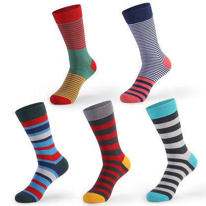 5Pairs Large Size Men Socks Hot Sale Standard Business Casual New Socks Striped Happy Cotton Sokcs Colorful Men Long Socks