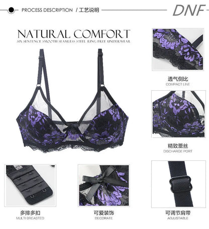 Women Ultra-thin BCDE Cup Mesh Lace Underwear Transparent Bra Sets Beauty Back Hollow Embroidery Female Lingerie