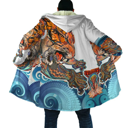 Drop shipping Winter Mens Cloak Samurai Oni Mask Tattoo 3D Printing Fleece Hooded cloak Unisex Casual Thick Warm Cape coat PF31