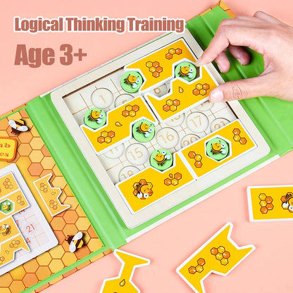 Montessori Magnetic Bee Puzzles Board Toys Logic Reasoning Thinking Board Games Wooden Educational Toys For Children Brain Train