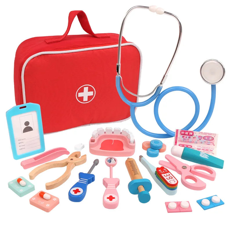 Wooden Pretend Play Doctor Educational Toys For Children Medical Simulation Medicine Chest Set Kids Role Playing Pretend Toys