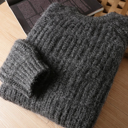 Wool Men Pullover Autumn Winter Thickening Warm Knitting Sweater Round Neck Raglan Sleeve Solid Long-Sleeve Casual Woolen Tops