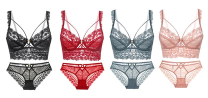 CINOON Top Classic Bandage Bra Set Lingerie Push Up Brassiere Lace Underwear Set Sexy Transparent Panties For Women underwear