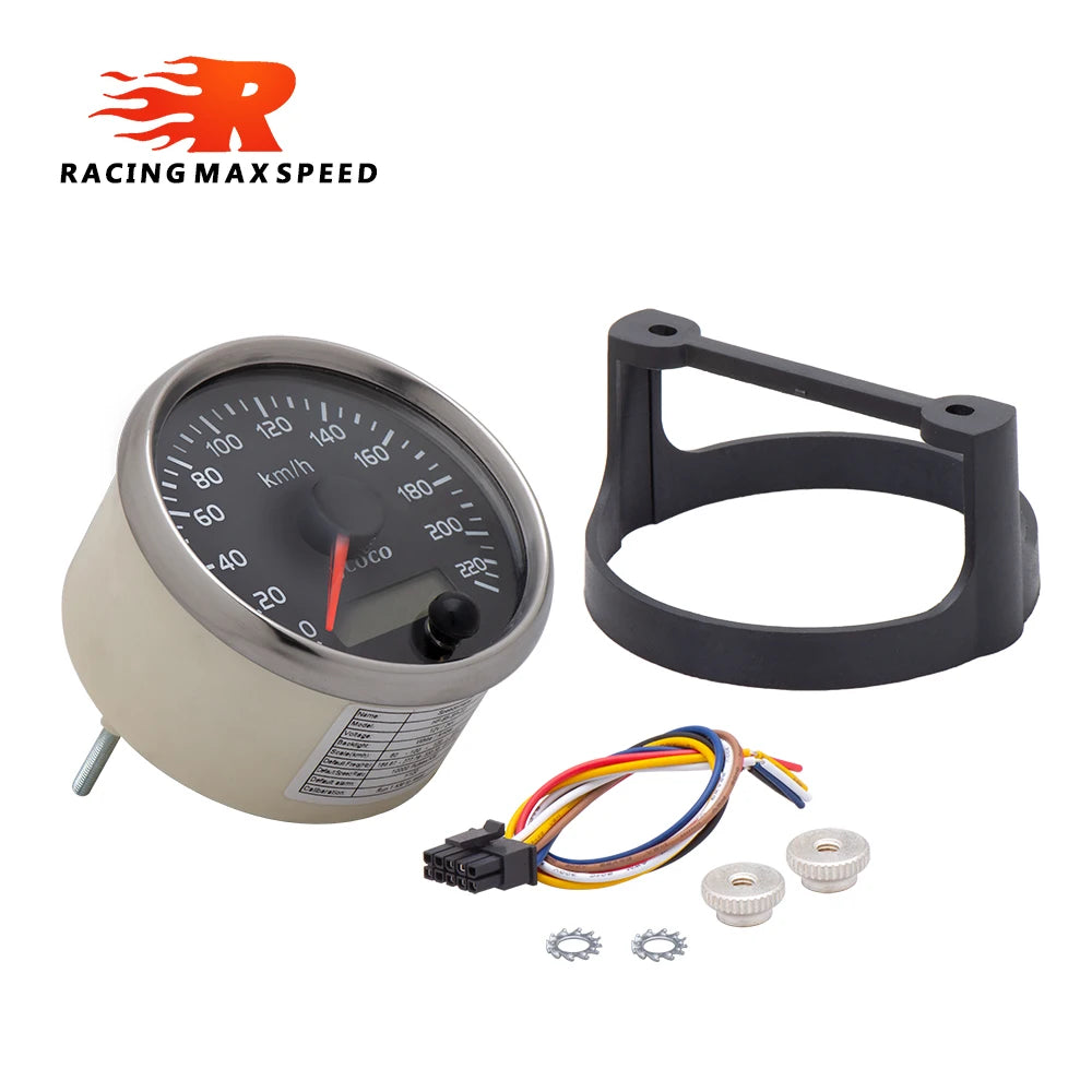 Universal 85mm Speedometer 220km/h Speed Meter Gauge Odometer With White/Amber Backlight 12V/24V With LCD For Car Truck Boat