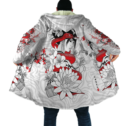 Drop shipping Winter Mens Cloak Samurai Oni Mask Tattoo 3D Printing Fleece Hooded cloak Unisex Casual Thick Warm Cape coat PF31