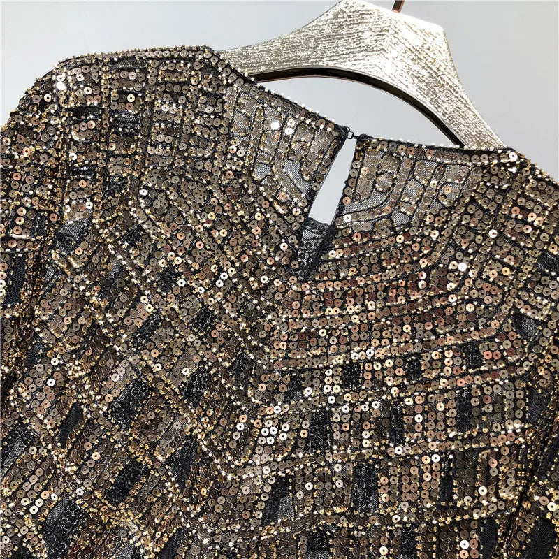 Fashion Sequin Beading Shirt Women Luxury Sexy Full Sleeve O-neck Pullovers Tops