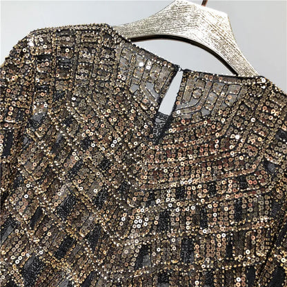 Fashion Sequin Beading Shirt Women Luxury Sexy Full Sleeve O-neck Pullovers Tops