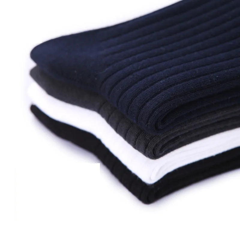 High Quality 5Pairs/lot New Men's Socks Cotton Black White Business Man Socks Breathable Stripes Double Needle Male Long Socks