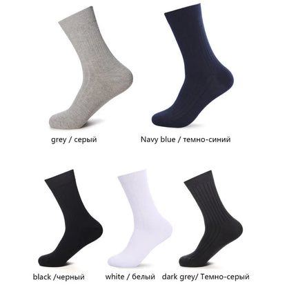 High Quality 5Pairs/lot New Men's Socks Cotton Black White Business Man Socks Breathable Stripes Double Needle Male Long Socks