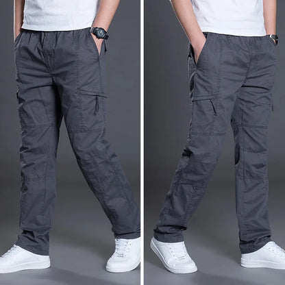 Zipper Cargo Pants Men Pocket OutDoor Full Length Pants Male Summer Straight Trousers Homme Loose Cotton Casual Pants Grey