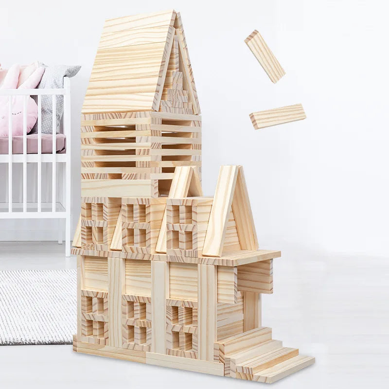 100pcs Wooden Building Block Architecture DIY Educational Toys for Kids Construction Kit Stacking High Block Puzzle Games Child