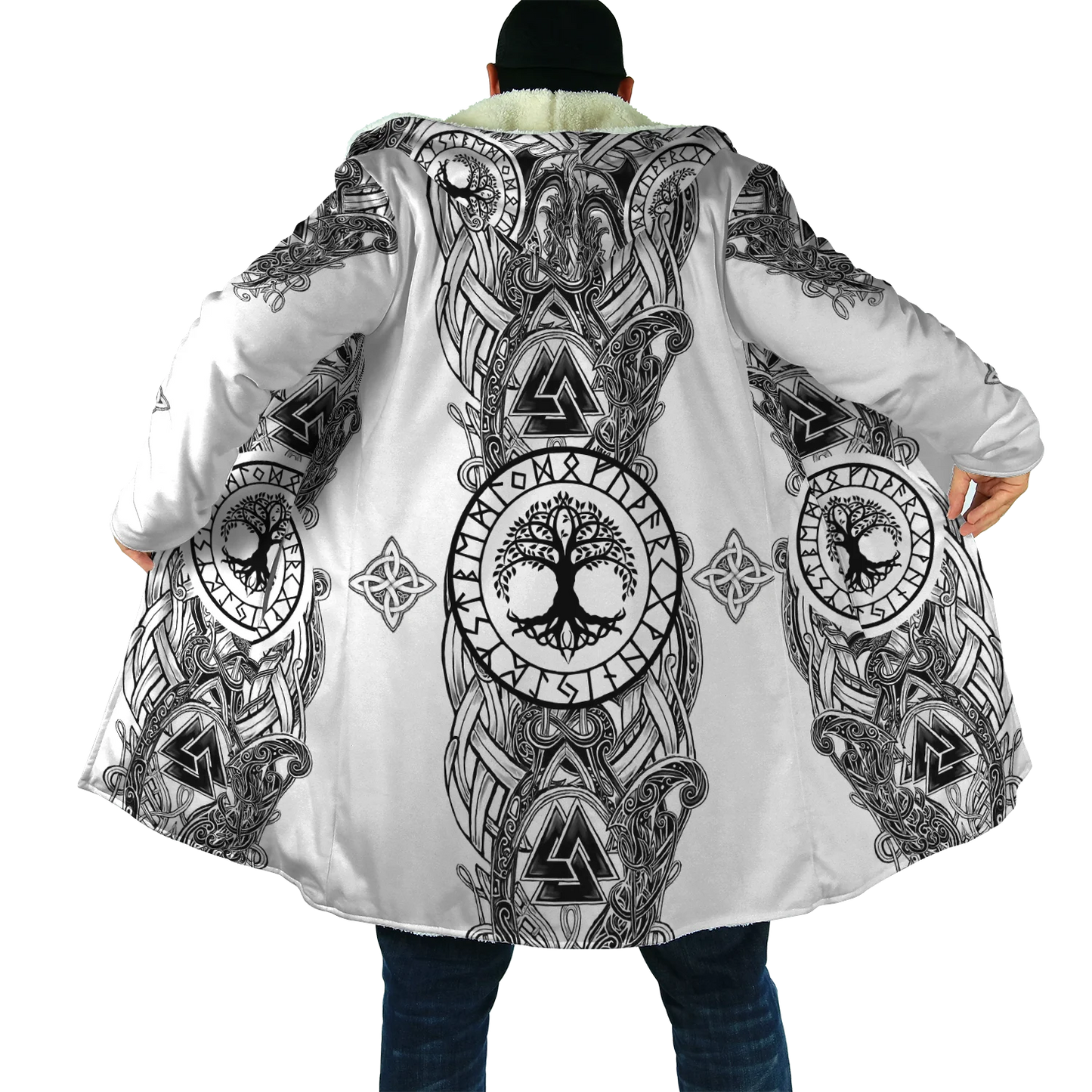 2025 Winter Fashion Mens Cloak Odin Raven Tattoo 3D Printing Fleece Hooded cloak Unisex Casual Thick Warm Cape coat PJ-01