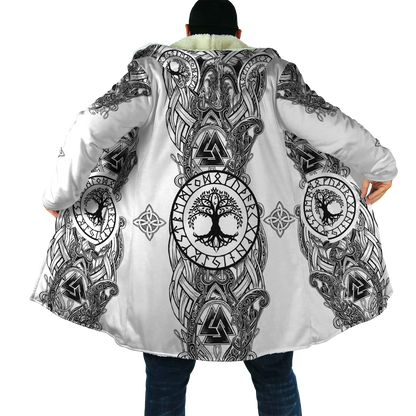 2025 Winter Fashion Mens Cloak Odin Raven Tattoo 3D Printing Fleece Hooded cloak Unisex Casual Thick Warm Cape coat PJ-01