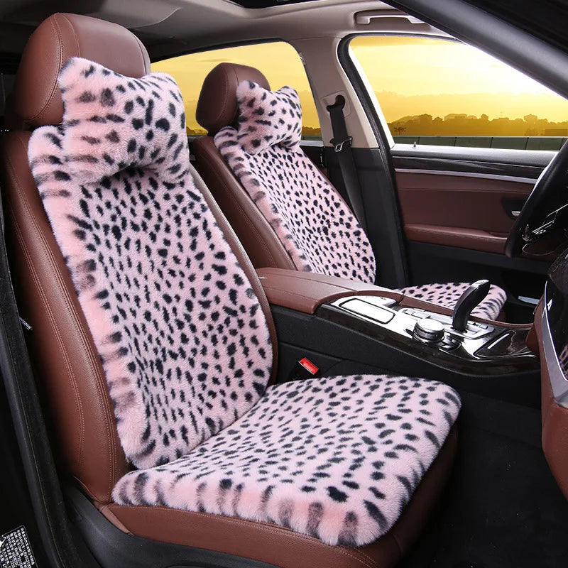 Seat Cushion Leopard Fluffy Pink Covers for Cars Seat Cover Car Decor Accessories Interior for Women for BMW Honda Hyundai LADA
