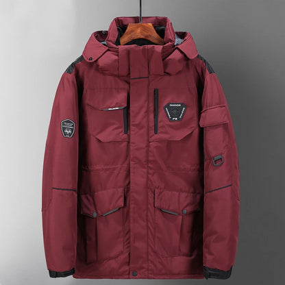 Men's White Duck Down Jacket Cargo Warm Hooded Thick Puffer Coats Couple High Quality Overcoat Thermal Winter Parka Streetwear