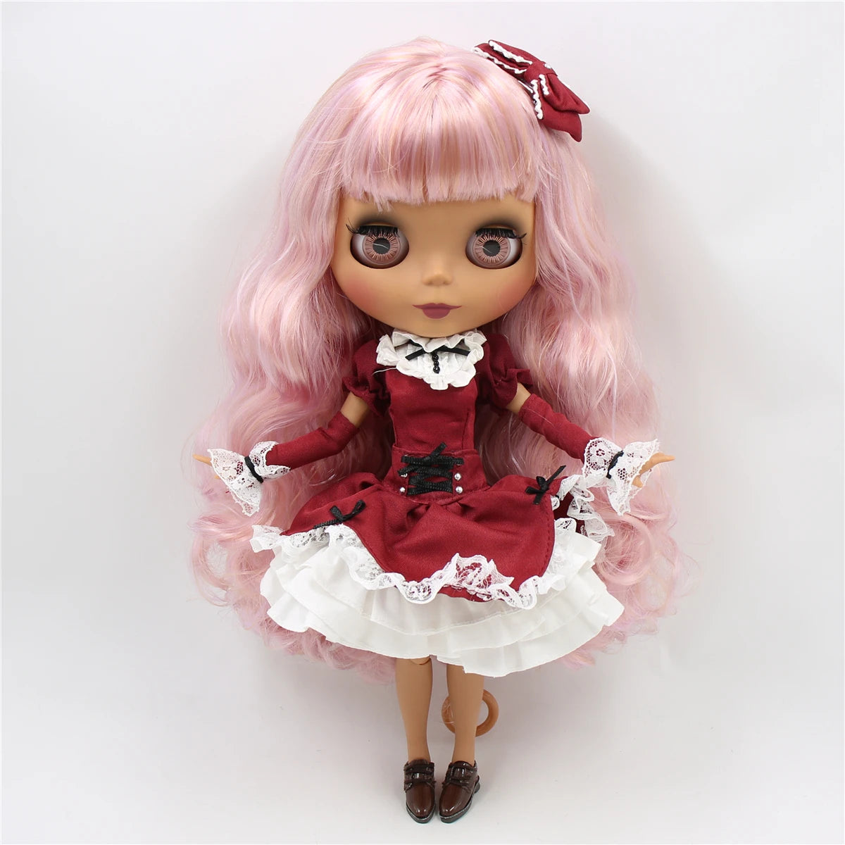 ICY DBS Blyth Doll 1/6 bjd joint body dark skin matte face purple mix pink hair toy 30cm girls gift
