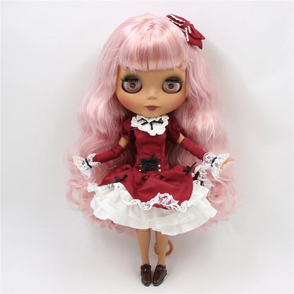 ICY DBS Blyth Doll 1/6 bjd joint body dark skin matte face purple mix pink hair toy 30cm girls gift