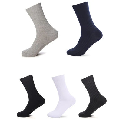 High Quality 5Pairs/lot New Men's Socks Cotton Black White Business Man Socks Breathable Stripes Double Needle Male Long Socks