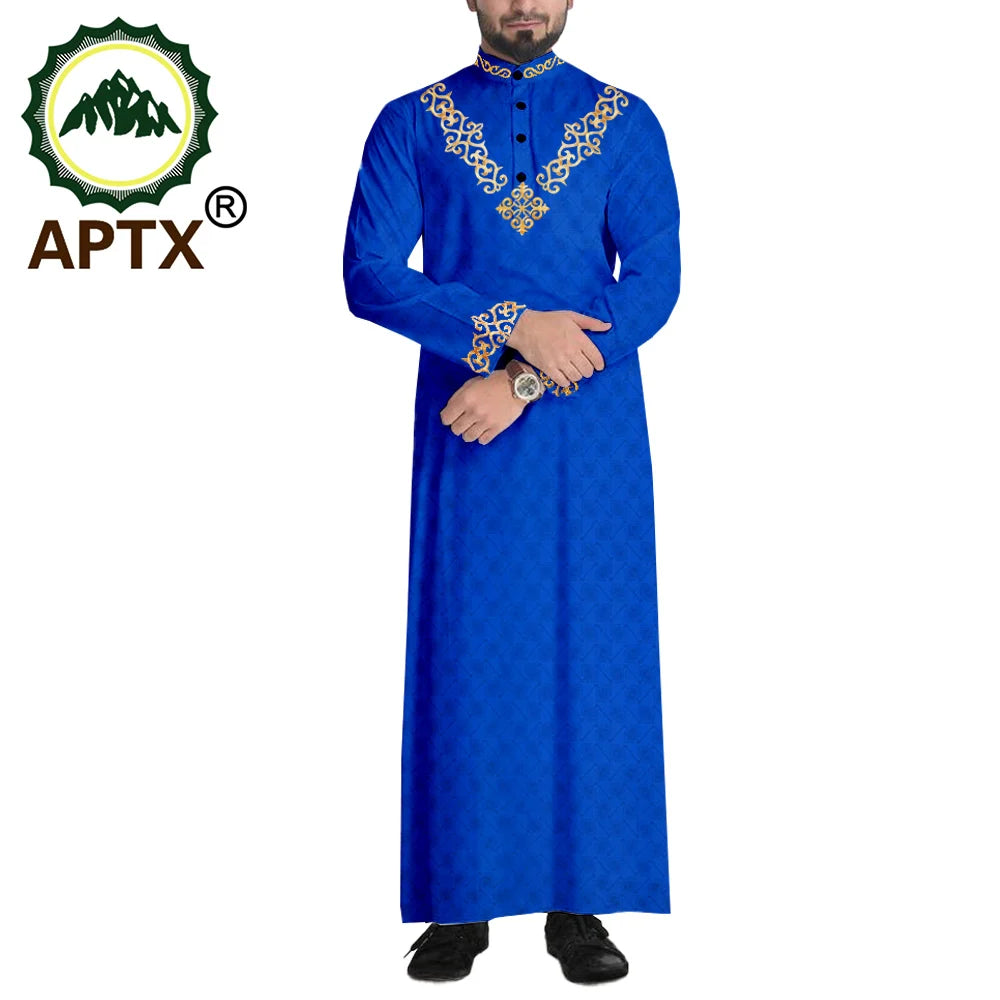 APTX Jacquard Mens Jubba Thobe Muslim Robe Long Sleeve Saudi Arab Kaftan Middle East Islamic Clothing T2014008