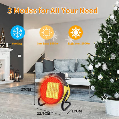 2000W Electric Room Heater Waterproof IPX4 Bathroom Mini Fan Warmer PTC Space Heaters With 3 Modes For Home Office Garage