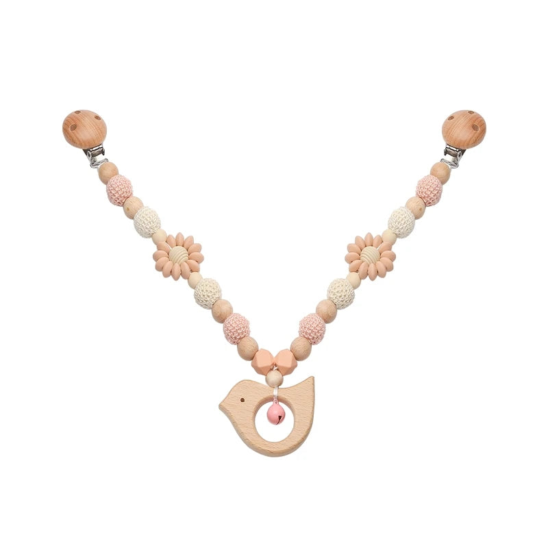 Baby New Animals Stroller Chain Wooden Pram Clip Pacifier Clip Chain Crochet Animal Teething Bracelet Mobile Stroller Toys