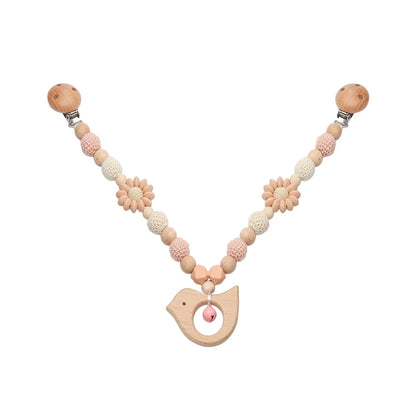 Baby New Animals Stroller Chain Wooden Pram Clip Pacifier Clip Chain Crochet Animal Teething Bracelet Mobile Stroller Toys