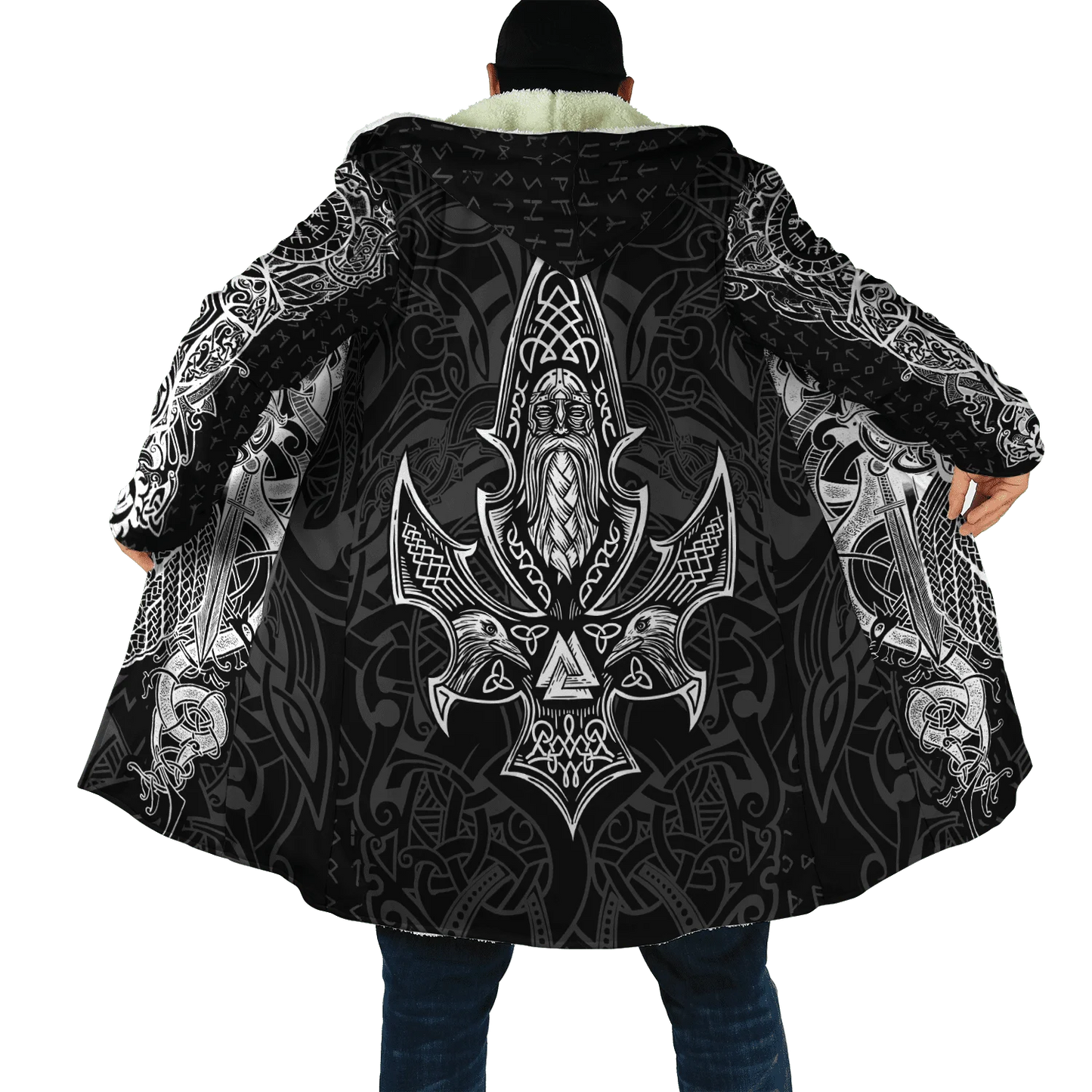 2021 Winter Mens Hooded cloak Raven Tattoo symbol 3D Printing Fleece wind breaker Unisex Casual Thick Warm Hood cloak PF16