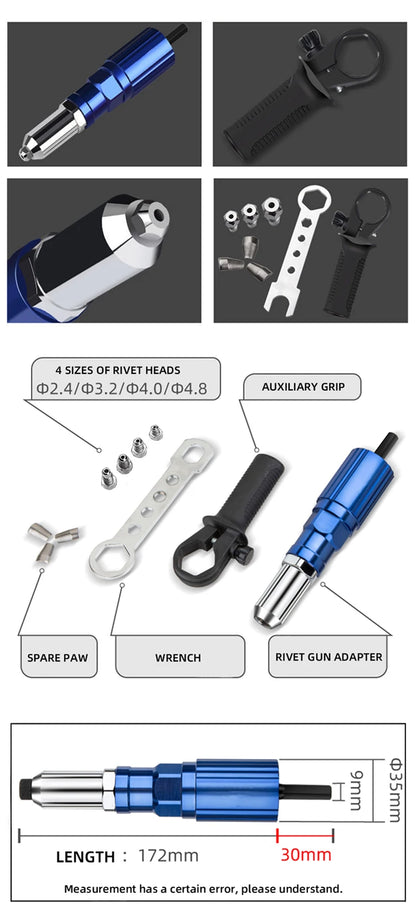 M3-M6 Electric Rivet Gun Adapter Riveting Tool Adapter Automatic Rivet Tool Rivet Nut Gun Accessory For Electric Drill