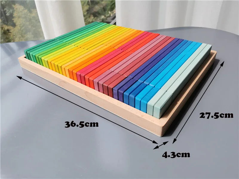 Large Rainbow Wood Building Slats Construct Cubes Blocks Pastel Stacking Timber Toys for Kids Early Learning