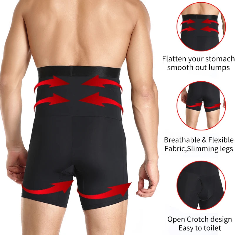 Men Slimming Body Shaper Waist Trainer High Waist Control Panties Compression Boxer Underwear Abdomen Belly Shorts Open Crotch